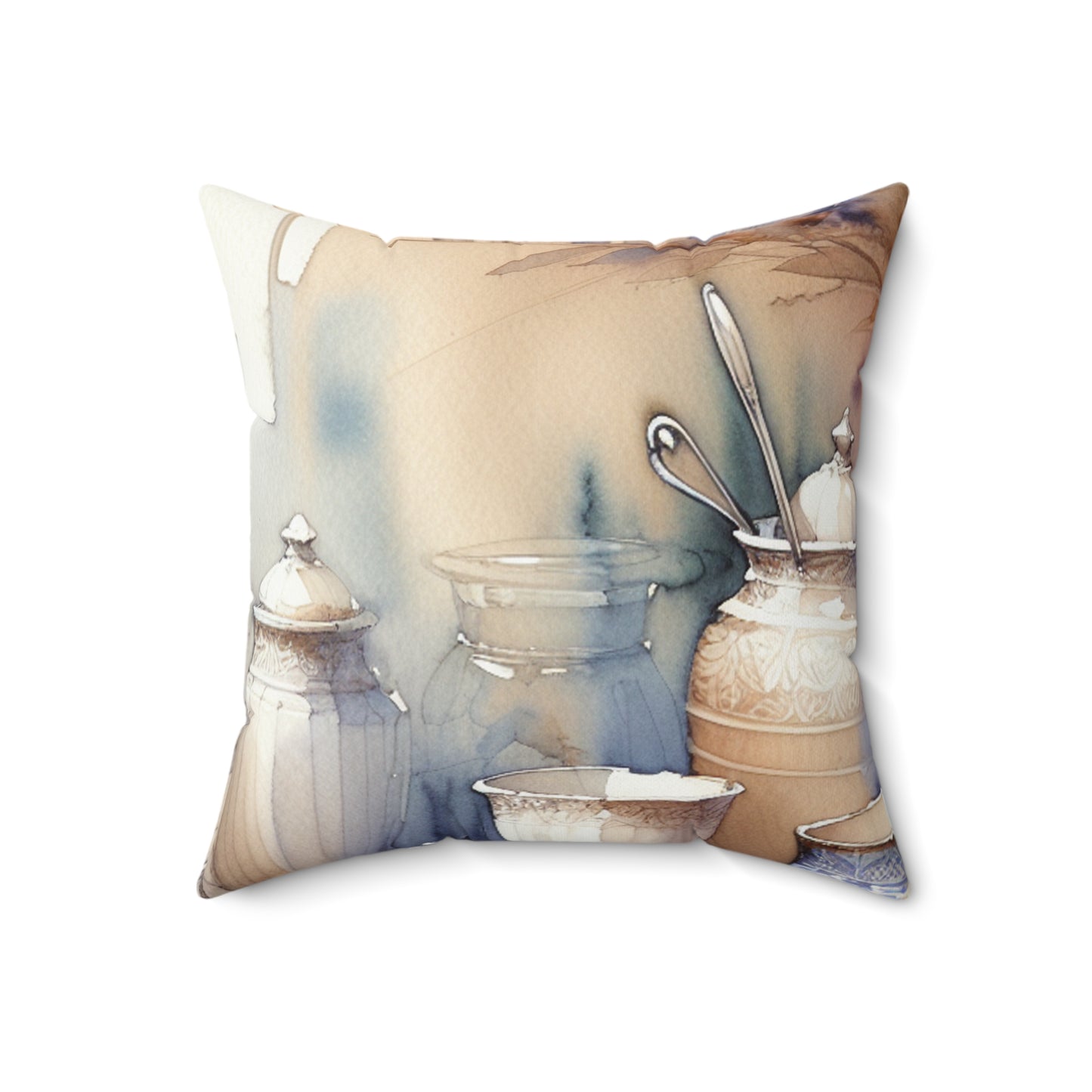 "A Tranquil Sunset by the Riverside"- The Alien Spun Polyester Square Pillow Watercolor Painting