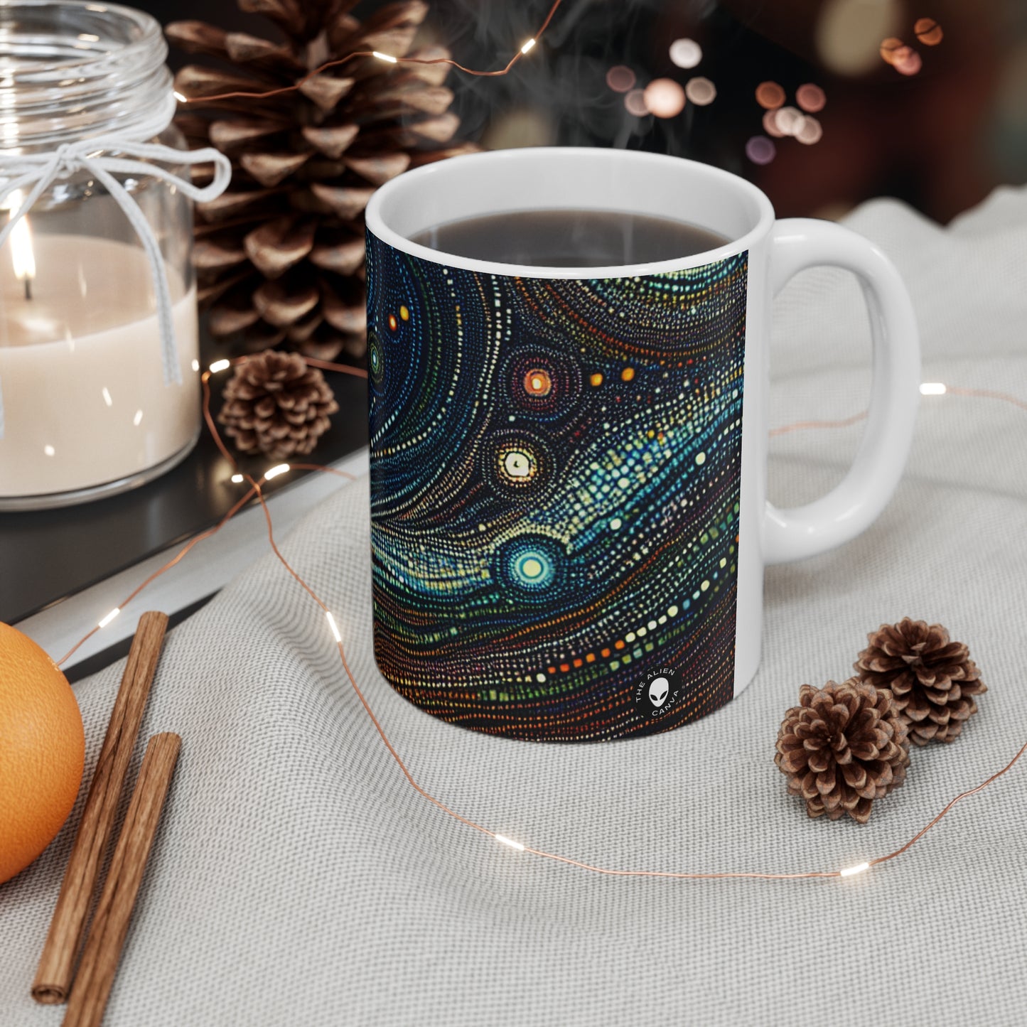 "Starry Dots: A Celestial Mosaic" - The Alien Ceramic Mug 11oz Pointillism