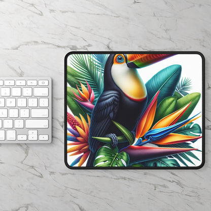 "Toucan on a Tropical Bloom" - The Alien Gaming Mouse Pad Hyperrealism Style