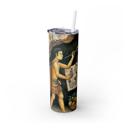 « Récolte d'ananas » - The Alien Maars® Skinny Tumbler avec paille 20oz Style de peinture rupestre