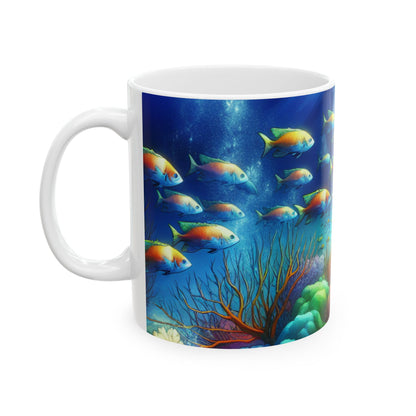 "Sinfonía submarina: serenidad en los arrecifes de coral" - Taza de cerámica The Alien de 11 oz