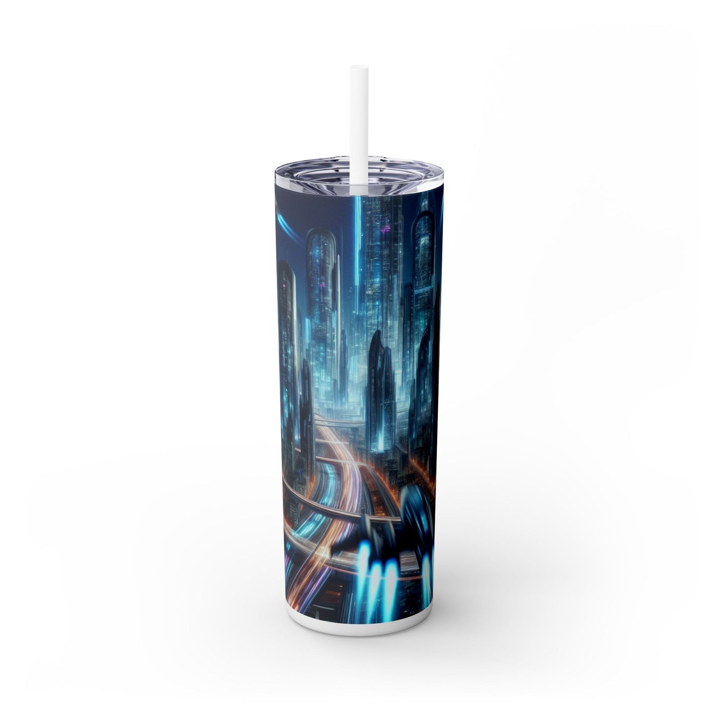 "Neon Skyline: Future Cityscapes" - Vaso delgado con pajita de 20 oz de Alien Maars®