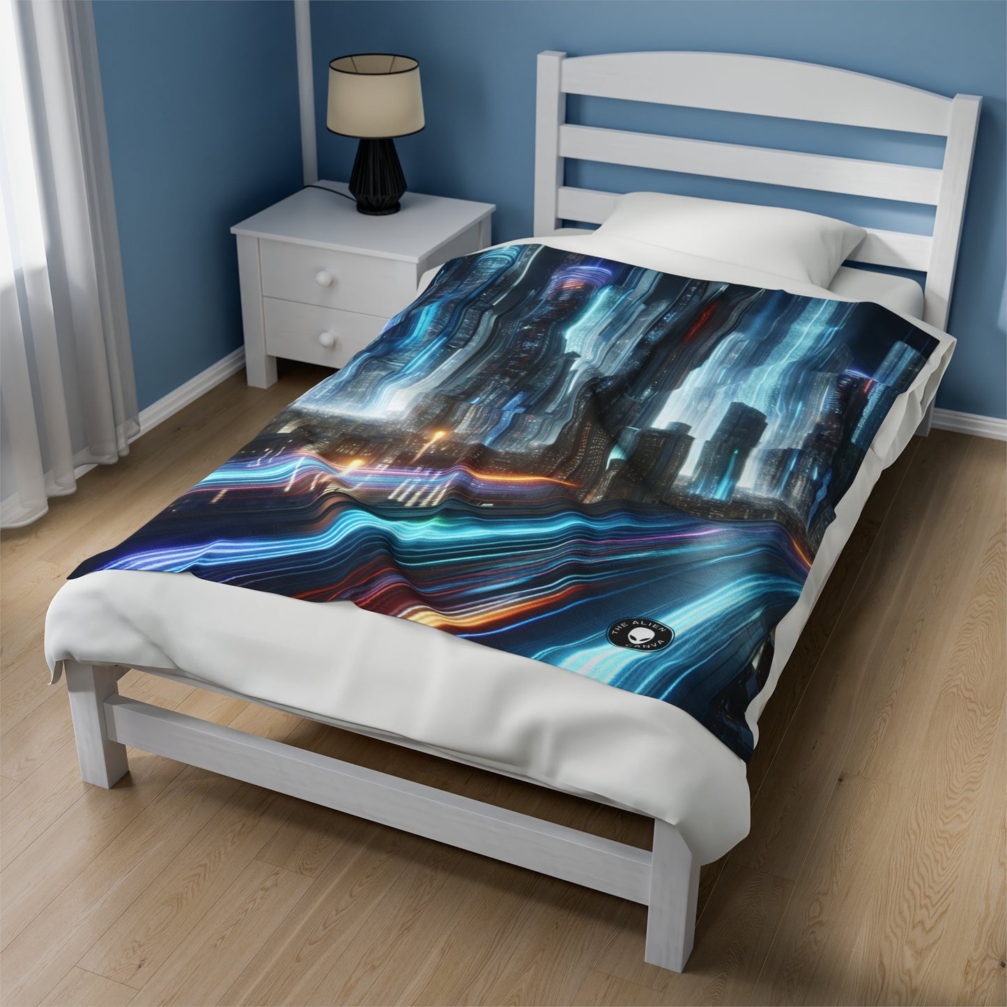 "Neon Nightscapes: A Futuristic City Adventure" - The Alien Velveteen Plush Blanket