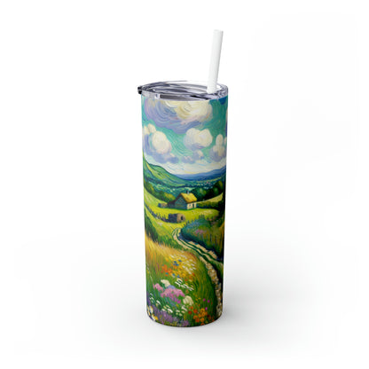 "Mystical Morning: A Post-Impressionist Journey into a Vibrant Dawn" - The Alien Maars® Skinny Tumbler with Straw 20oz Post-Impressionism