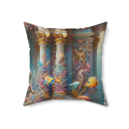 "Underwater Splendor: A Rococo Mermaid Palace" - The Alien Spun Polyester Square Pillow Rococo Style