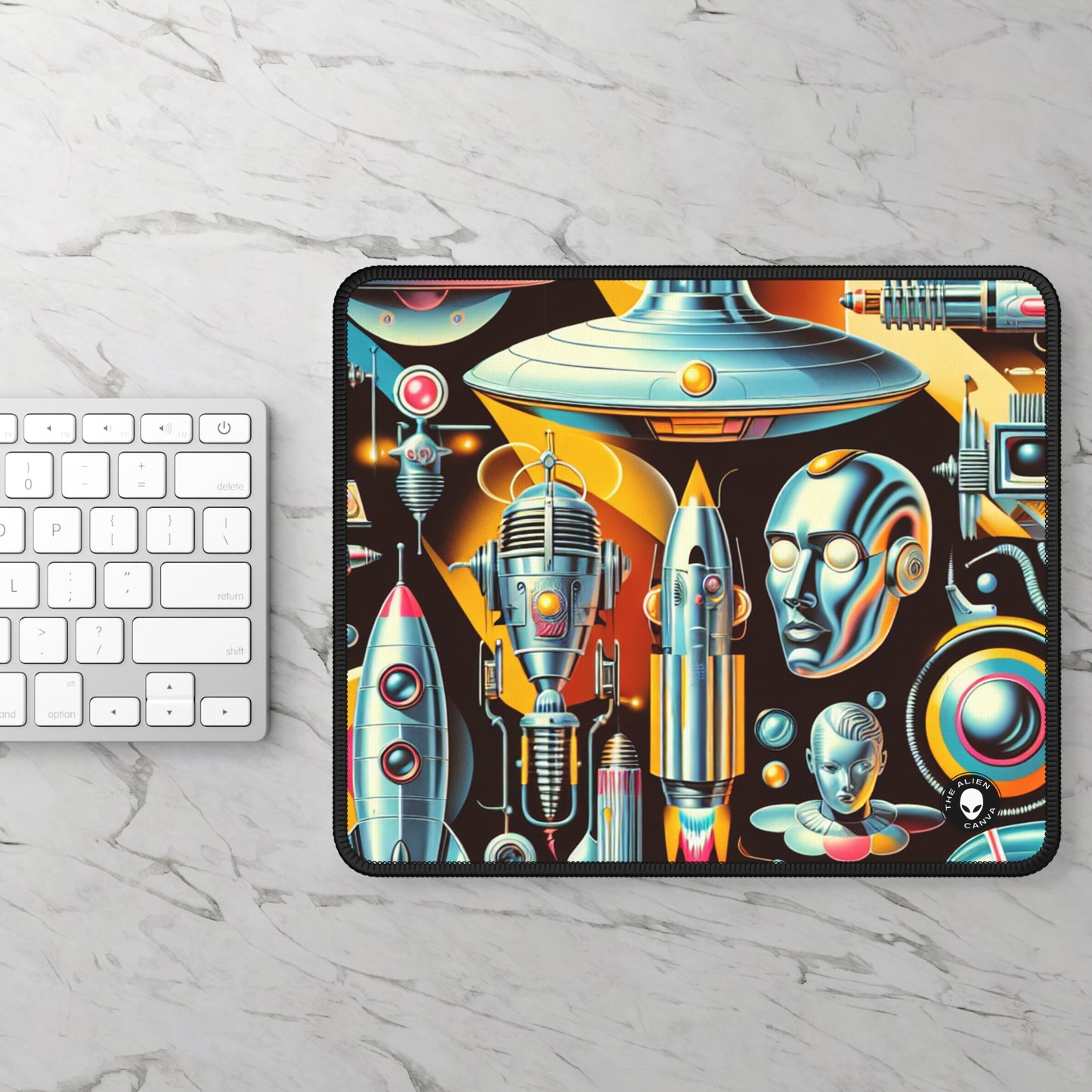 "Neon Deco: A Retro-Futuristic Utopia" - The Alien Gaming Mouse Pad Retro-futurism