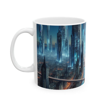 "Neon Skyline: Future Cityscapes" - The Alien Ceramic Mug 11oz