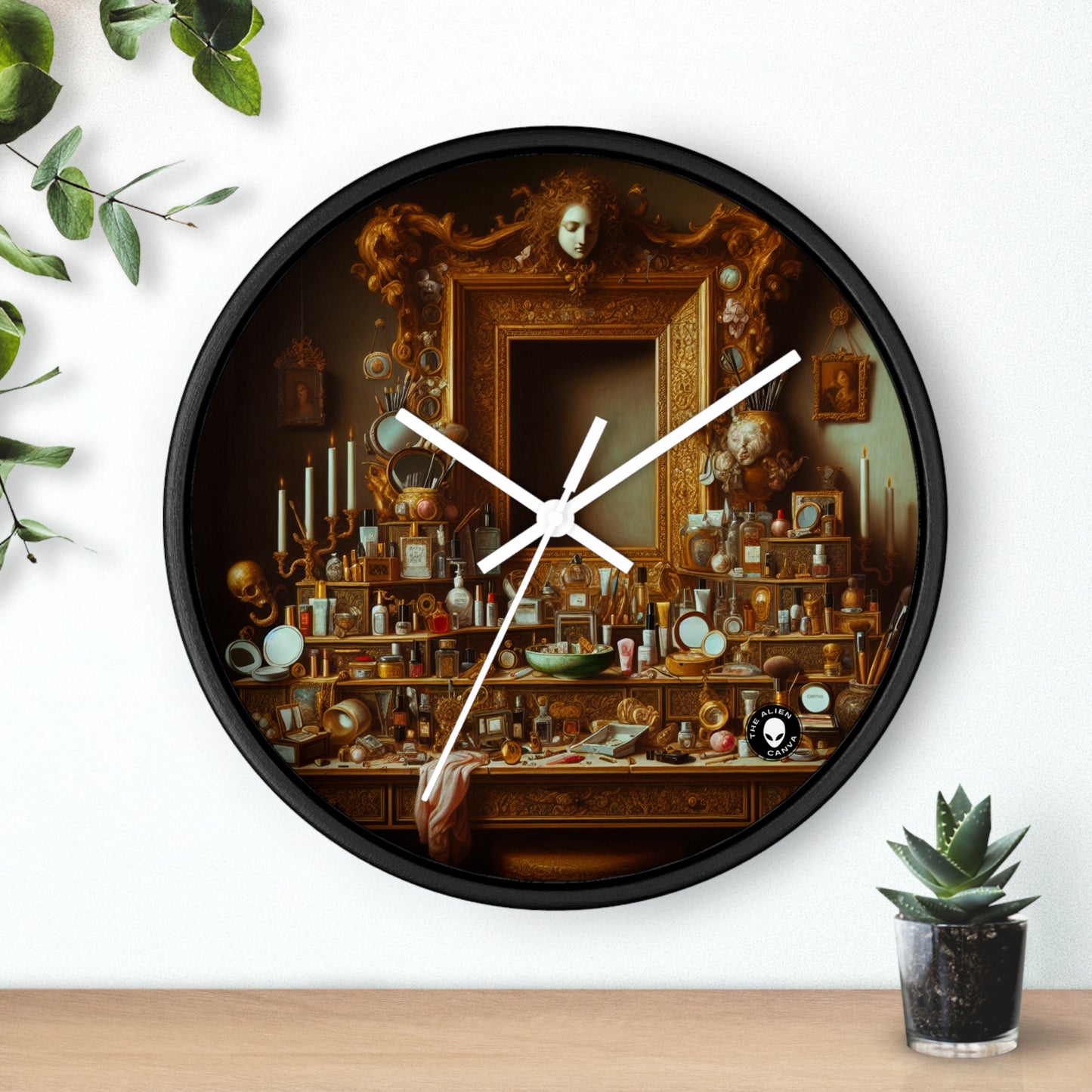 "La vanidad del lujo: una Vanitas modernizada" - El reloj de pared alienígena Pintura Vanitas