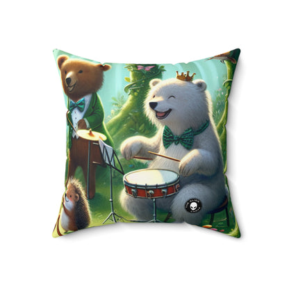 "Melodious Menagerie: Animales musicales en el bosque encantado" - Almohada cuadrada de poliéster hilado de The Alien