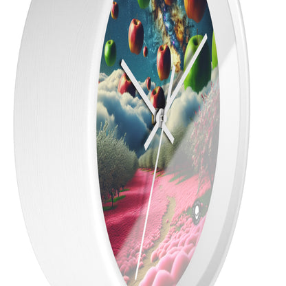 "Apple Sky and Pink Flower Carpet: A Surreal Landscape" - The Alien Wall Clock