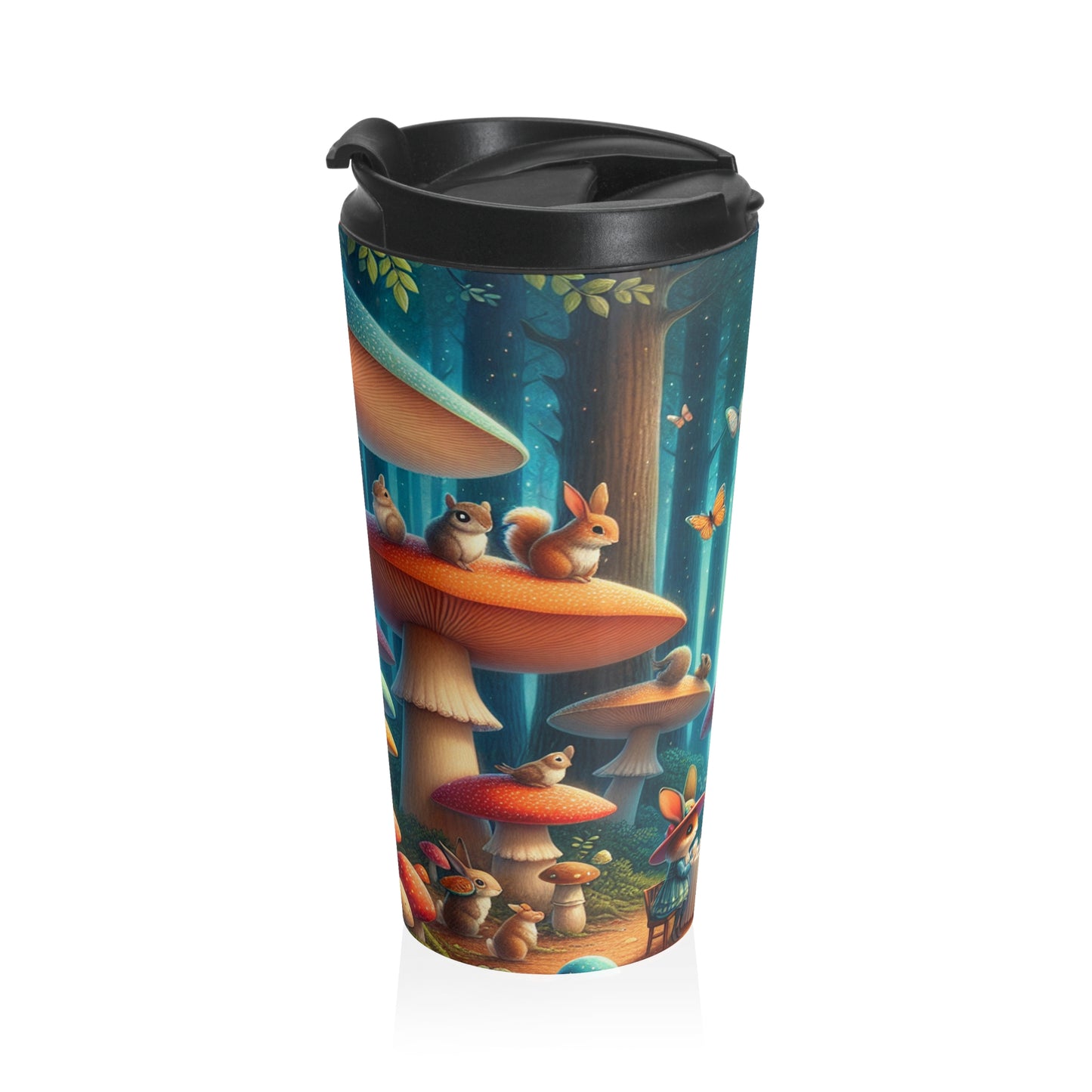 "Mushroom Wonderland: una fiesta de té mágica" - Taza de viaje de acero inoxidable de Alien