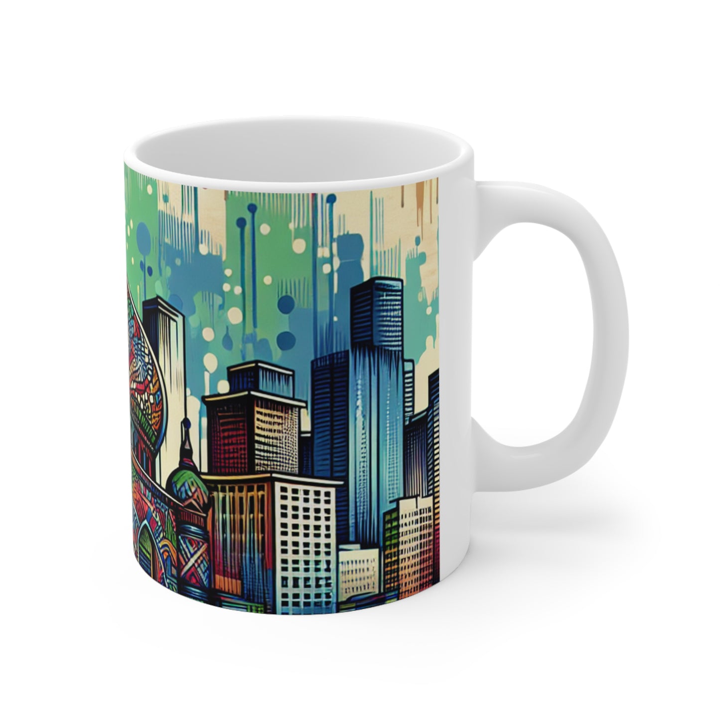 "Bright City: Une touche de couleur sur l'horizon" - The Alien Mug en céramique 11oz Street Art / Style Graffiti