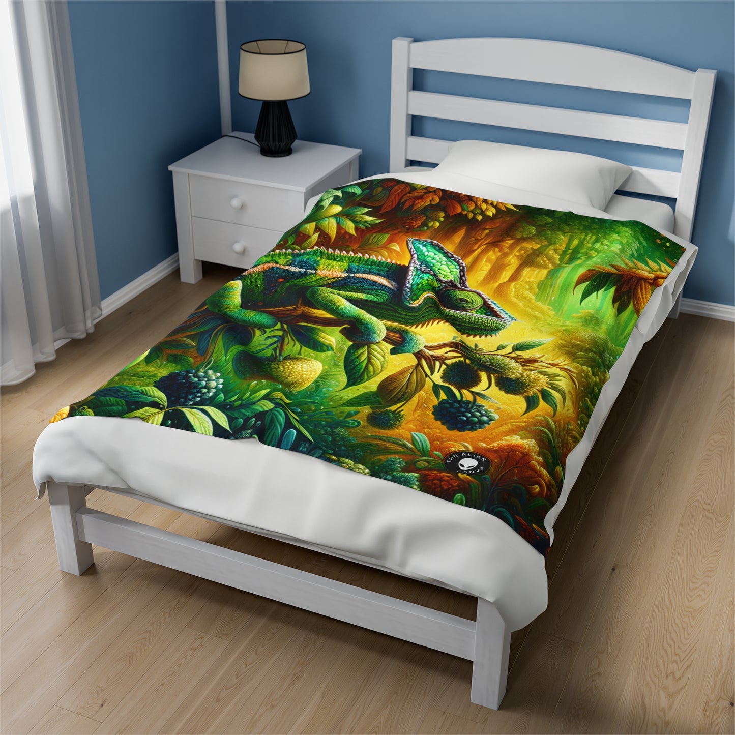 "Vibrant Woods and the Chameleon Camouflage" - The Alien Velveteen Plush Blanket