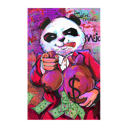 Peinture sur toile de sac d'argent d'image drôle de Panda pourpre