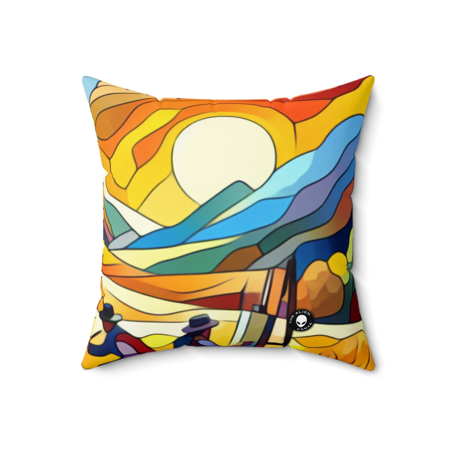 "Futuristic Neon Cityscape"- The Alien Spun Polyester Square Pillow Hard-edge Painting