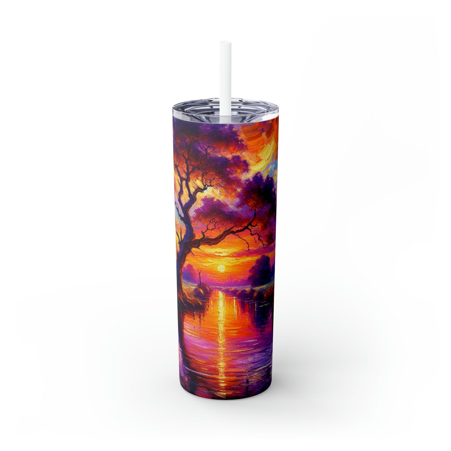 "Boulevards of Illumination: A Vibrant Post-Impressionist Cityscape" - The Alien Maars® Skinny Tumbler with Straw 20oz Post-Impressionism