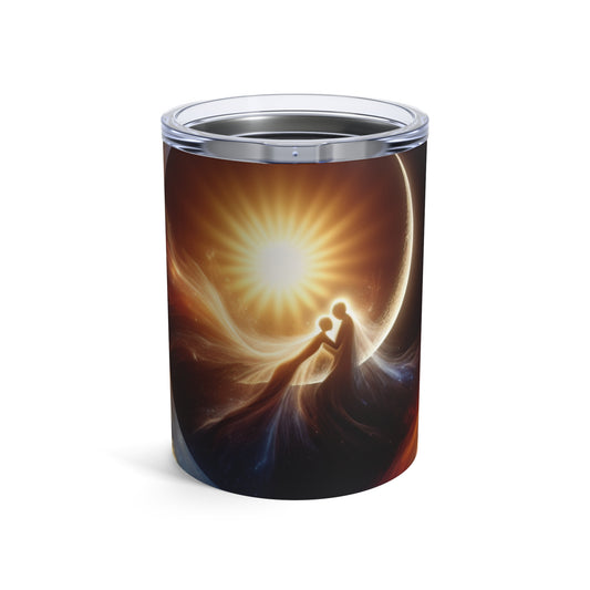 "Celestial Embrace: The Fusion of Sun and Moon" - The Alien Tumbler 10oz