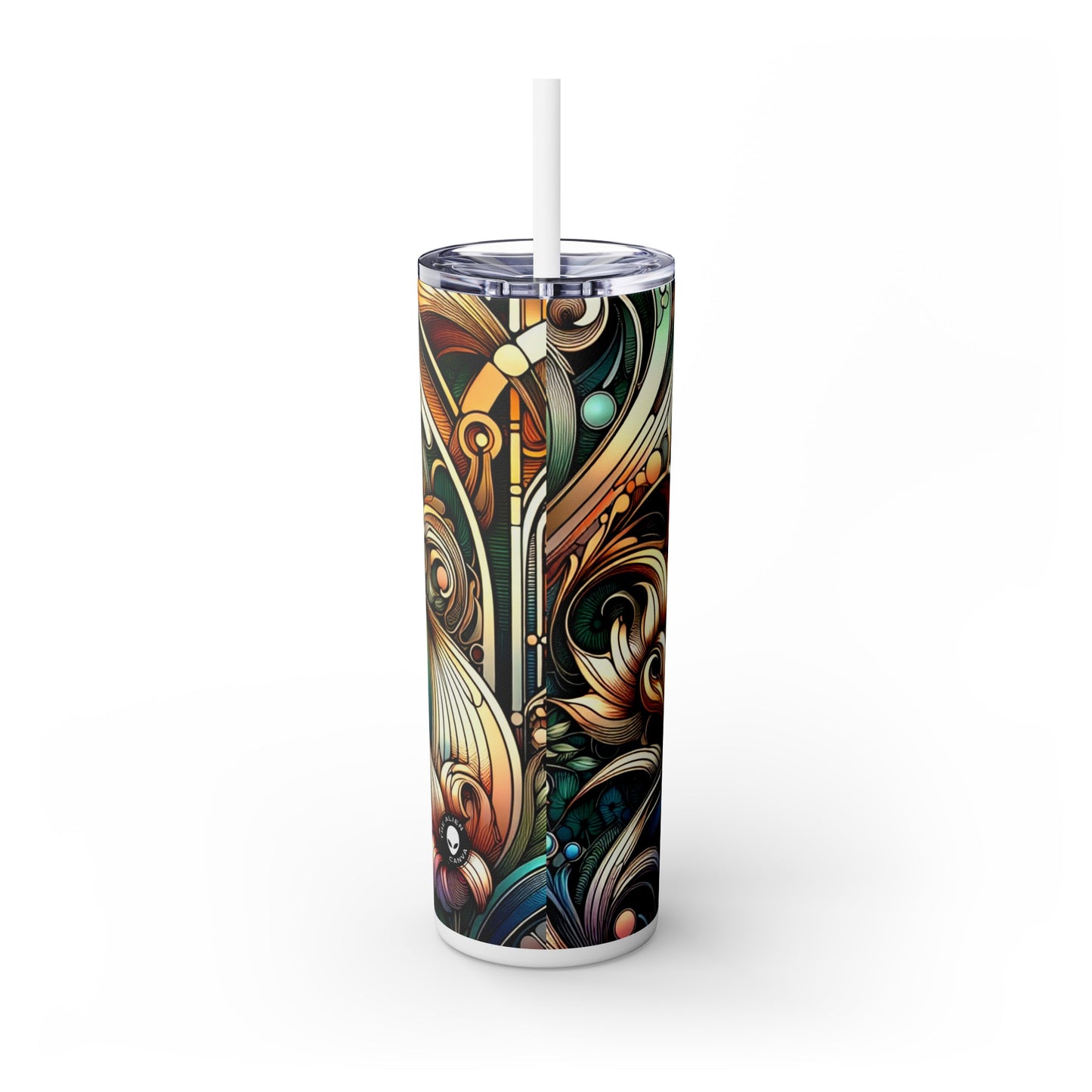 "Floral Elegance: Art Nouveau Botanical Garden Poster" - The Alien Maars® Skinny Tumbler with Straw 20oz Art Nouveau