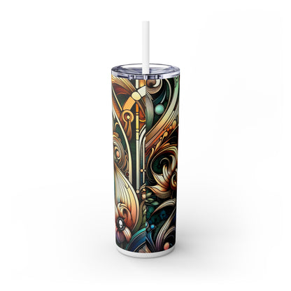 "Floral Elegance: Art Nouveau Botanical Garden Poster" - The Alien Maars® Skinny Tumbler with Straw 20oz Art Nouveau