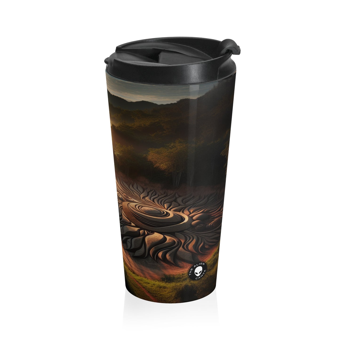 "Nature's Tapestry: Harmonious Geometric Art Installation" - The Alien Stainless Steel Travel Mug Land Art