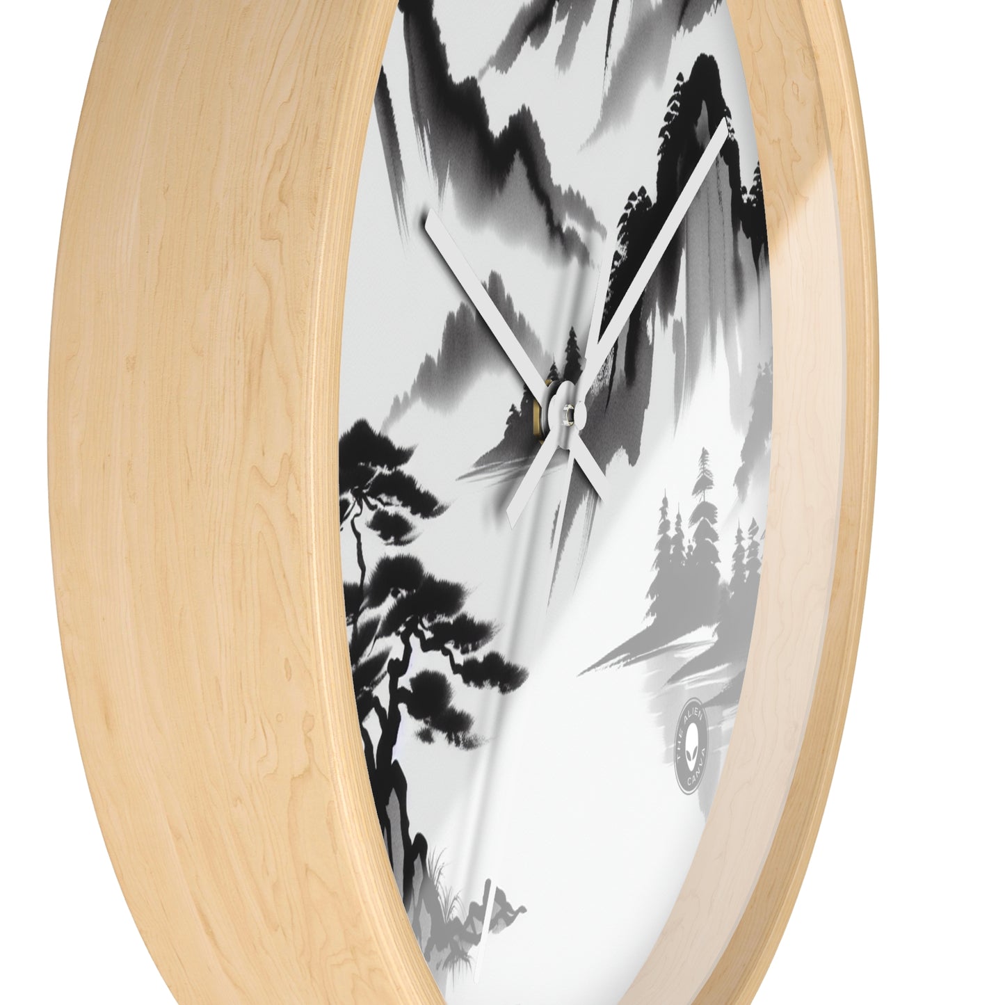 "Mountain Reflection: A Serene Zen Ink Painting" - The Alien Wall Clock Zen Ink Painting