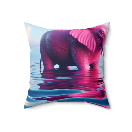 "The Pink Elephant in the Deep Blue Sea" - The Alien Spun Polyester Square Pillow A pink elefant floating in the ocean