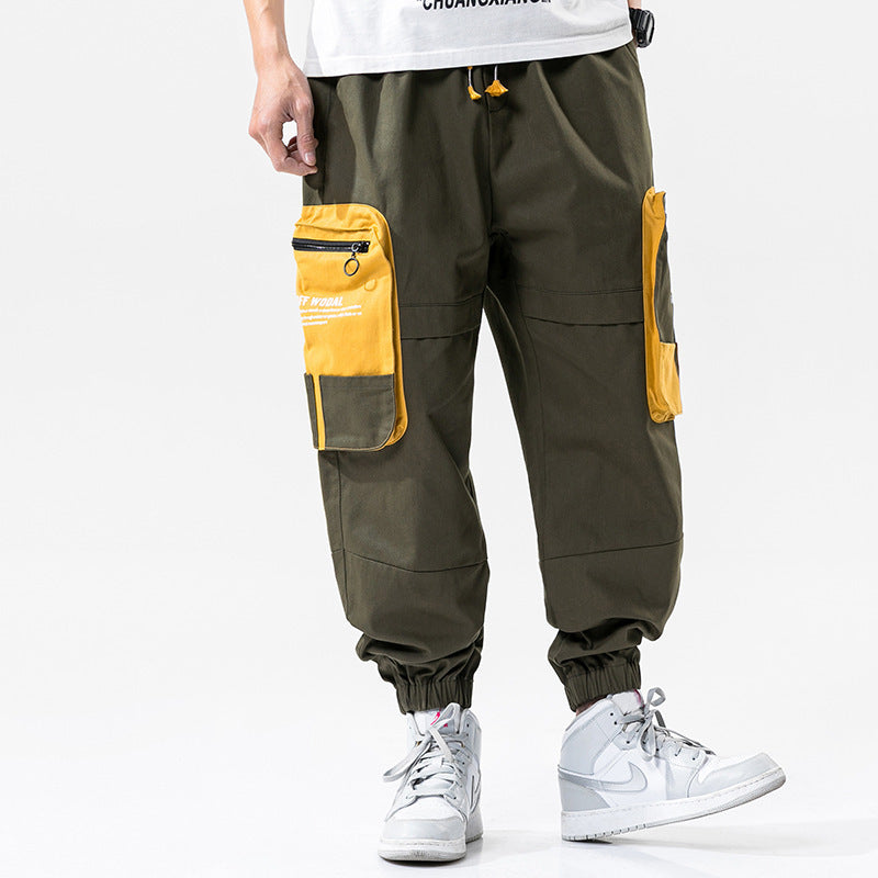 Pantalon cargo ample imprimé color-block avec grandes poches