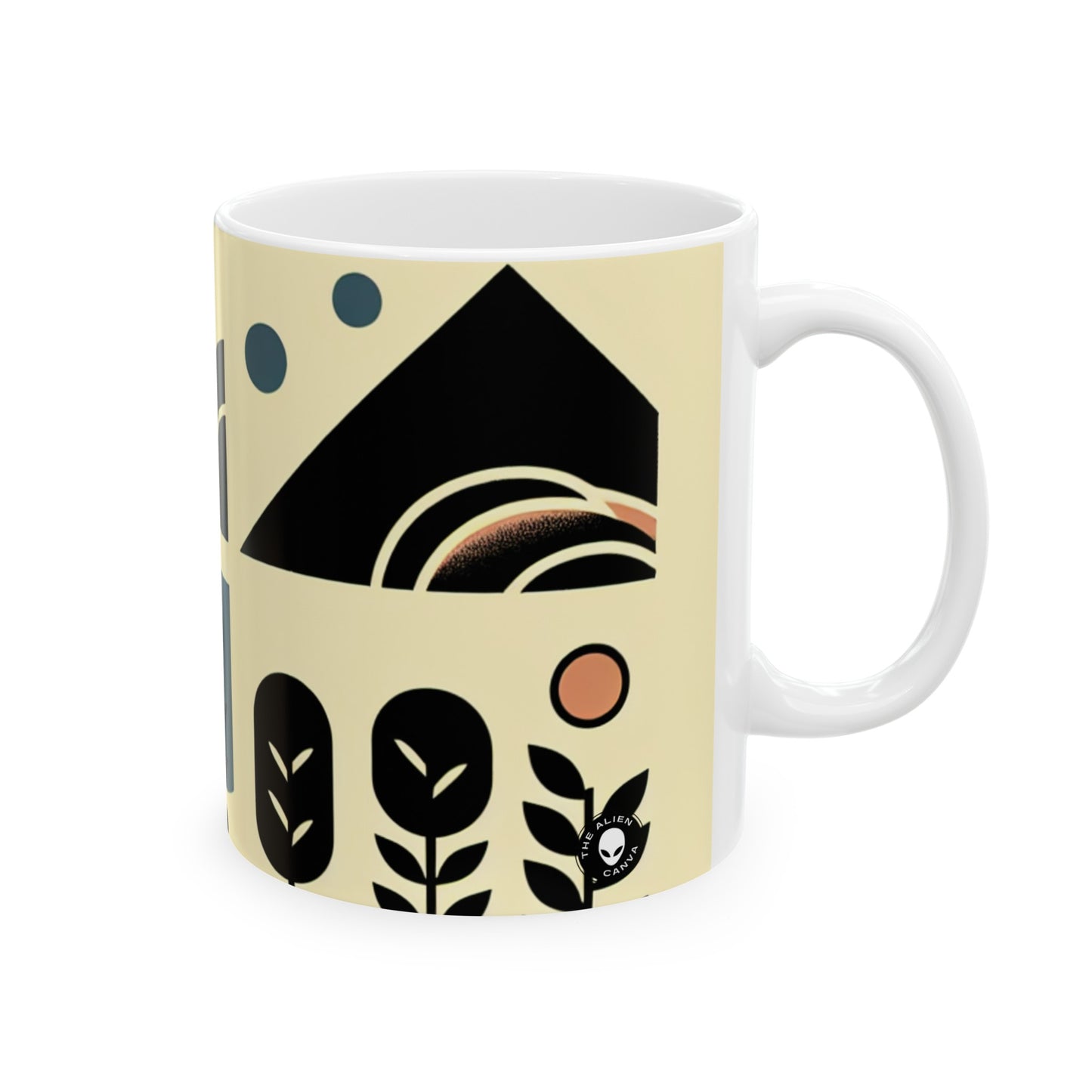 "Sérénité dans la géométrie : coucher de soleil sur l'océan" - La tasse en céramique Alien 11oz Minimalisme