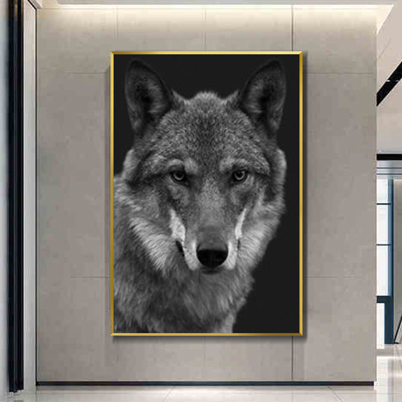 Toile d'art mural loup aquarelle, affiche nordique