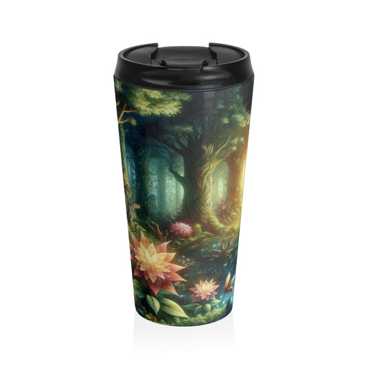 Enchanted Woodland: Glowing Blossoms and Mystical Beings - The Alien Stainless Steel Travel Mug