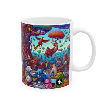 « Animal Tea Party dans un pays des merveilles arc-en-ciel » - Tasse en céramique Alien 11 oz