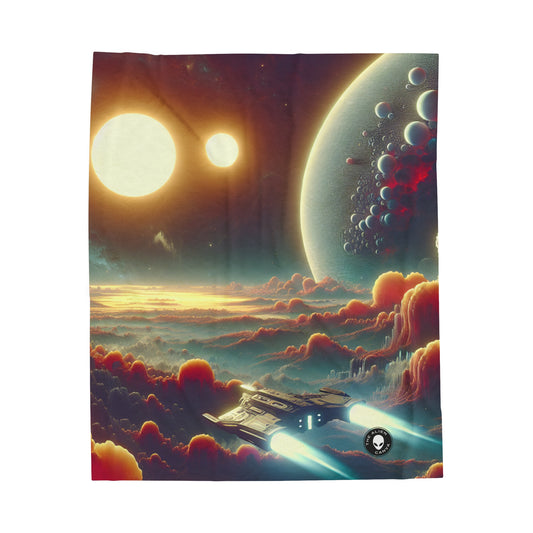 "Dawn of the Three Suns: A Sci-Fi Space Odyssey" - The Alien Velveteen Plush Blanket Video Game Art