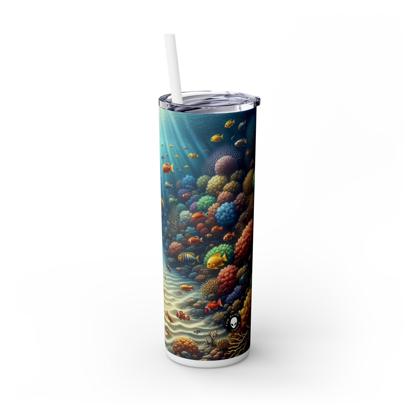 "Beneath the Waves: Treasure in the Coral Reef" - The Alien Maars® Skinny Tumbler with Straw 20oz