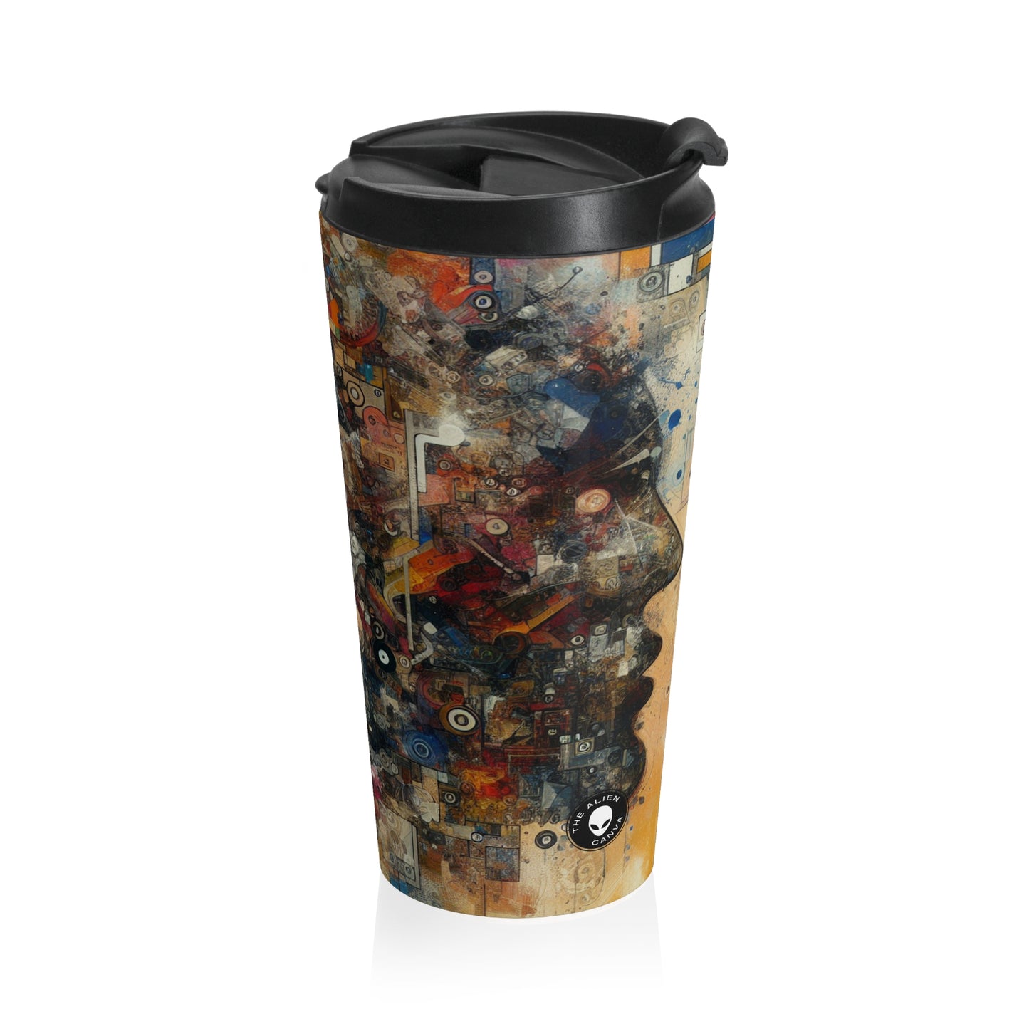 "Chaos Collage: A Neo-Dada Exploration" - The Alien Stainless Steel Travel Mug Neo-Dada