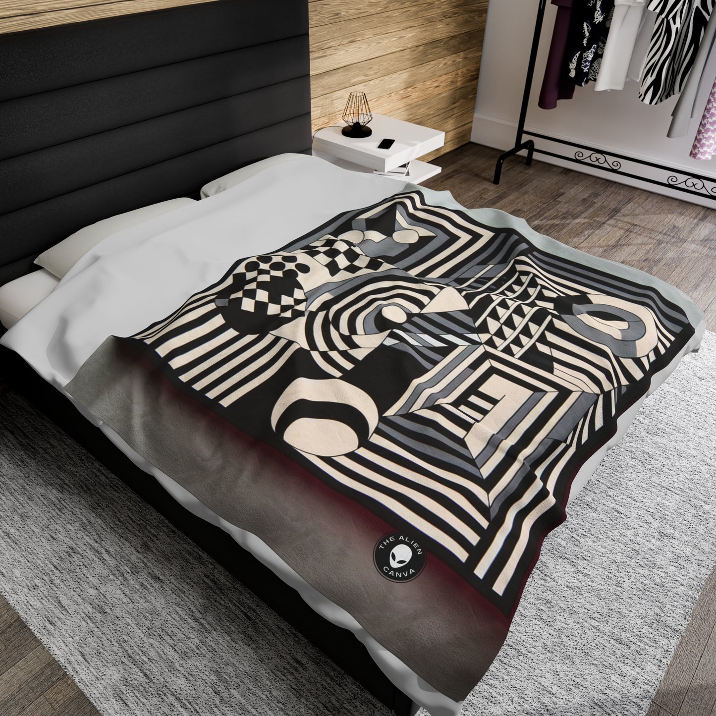 "Mesmerize: Bold Op Art Geometry in Black and White" - The Alien Velveteen Plush Blanket Op Art