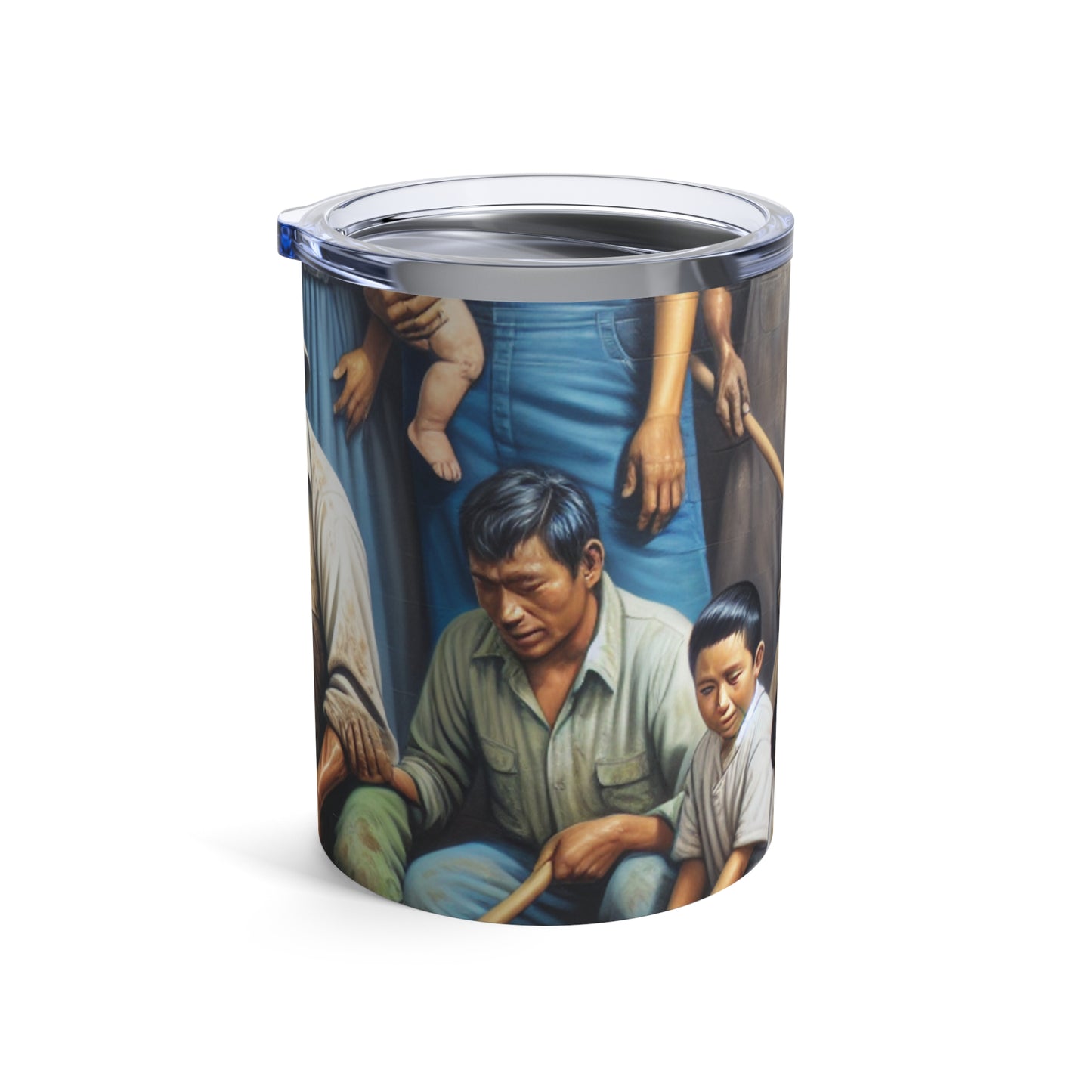 "Cosechando esperanza: una familia migrante en el jardín" - The Alien Tumbler 10oz Estilo de realismo social