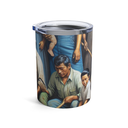 "Reaping Hope: A Migrant Family in the Garden" - The Alien Tumbler 10oz Social Realism Style