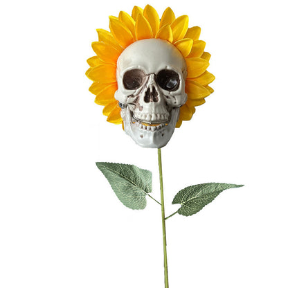 Skull Sunflower Halloween Decoration Atmosphere Garden Simulation Flower Ornament For Home Garden Decoration