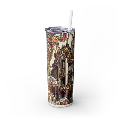 "Enchanted Seasons: Art Nouveau Forest Illustration" - The Alien Maars® Skinny Tumbler with Straw 20oz Art Nouveau