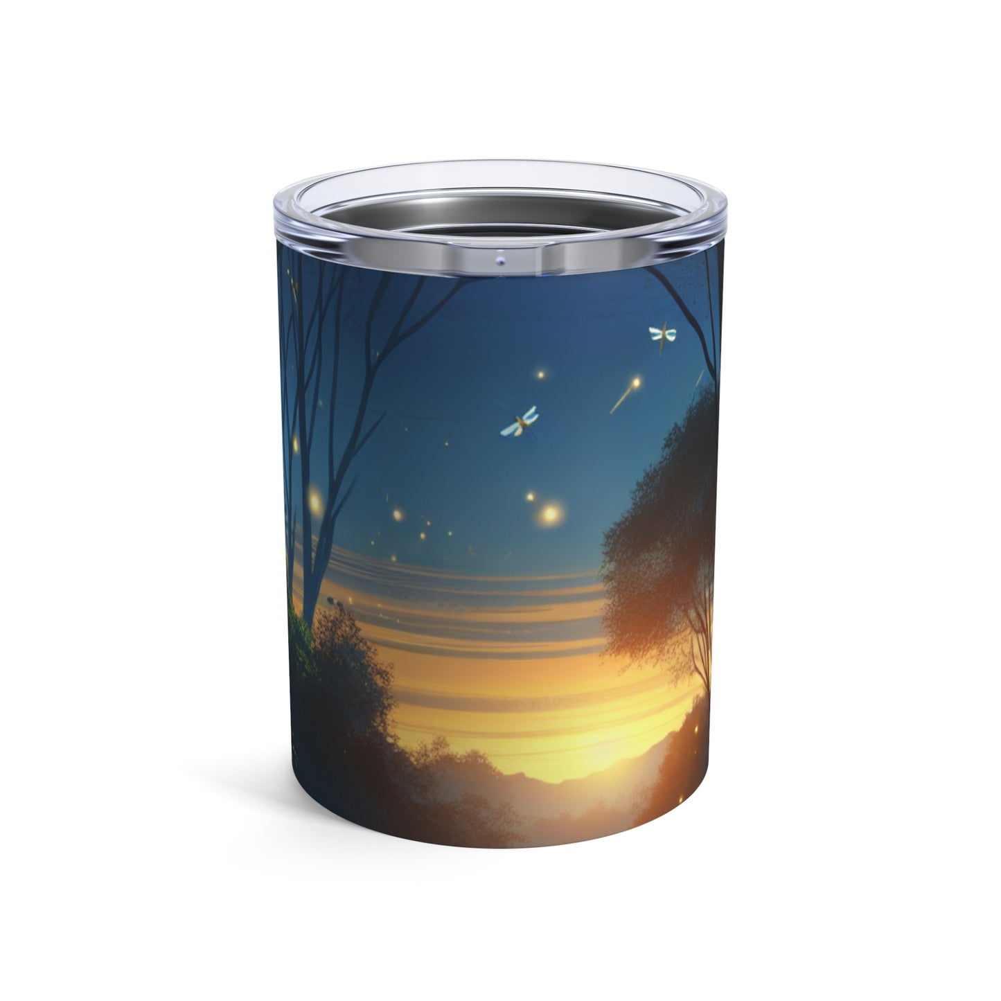 "Atardecer encantado: Luciérnagas en el bosque" - Vaso Alien de 10 oz