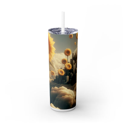 "Ethereal Sky: The City of Clouds and Sunflowers" - The Alien Maars® Skinny Tumbler with Straw 20oz