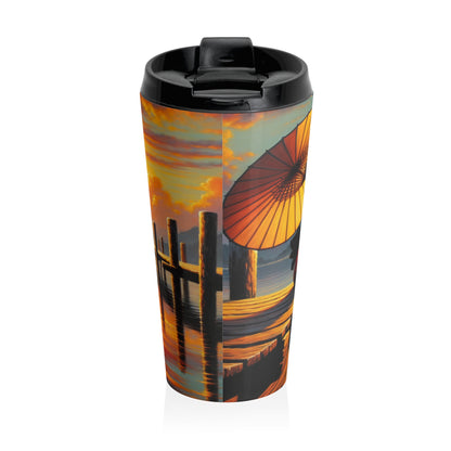 "Golden Reflections" - The Alien Stainless Steel Travel Mug Impressionism Style