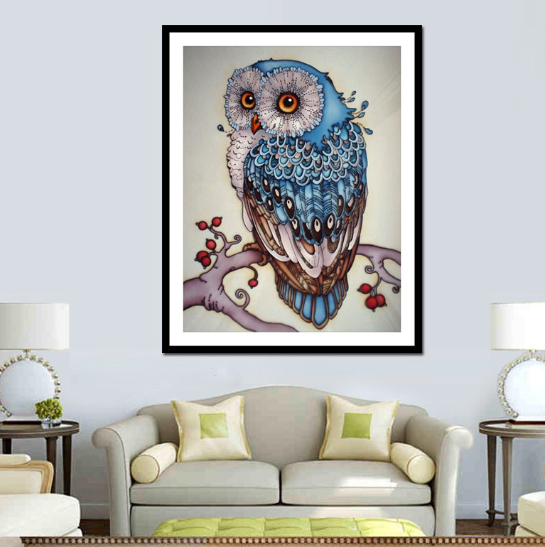 Diamond painted blue owl full diamond cross stitch animal series