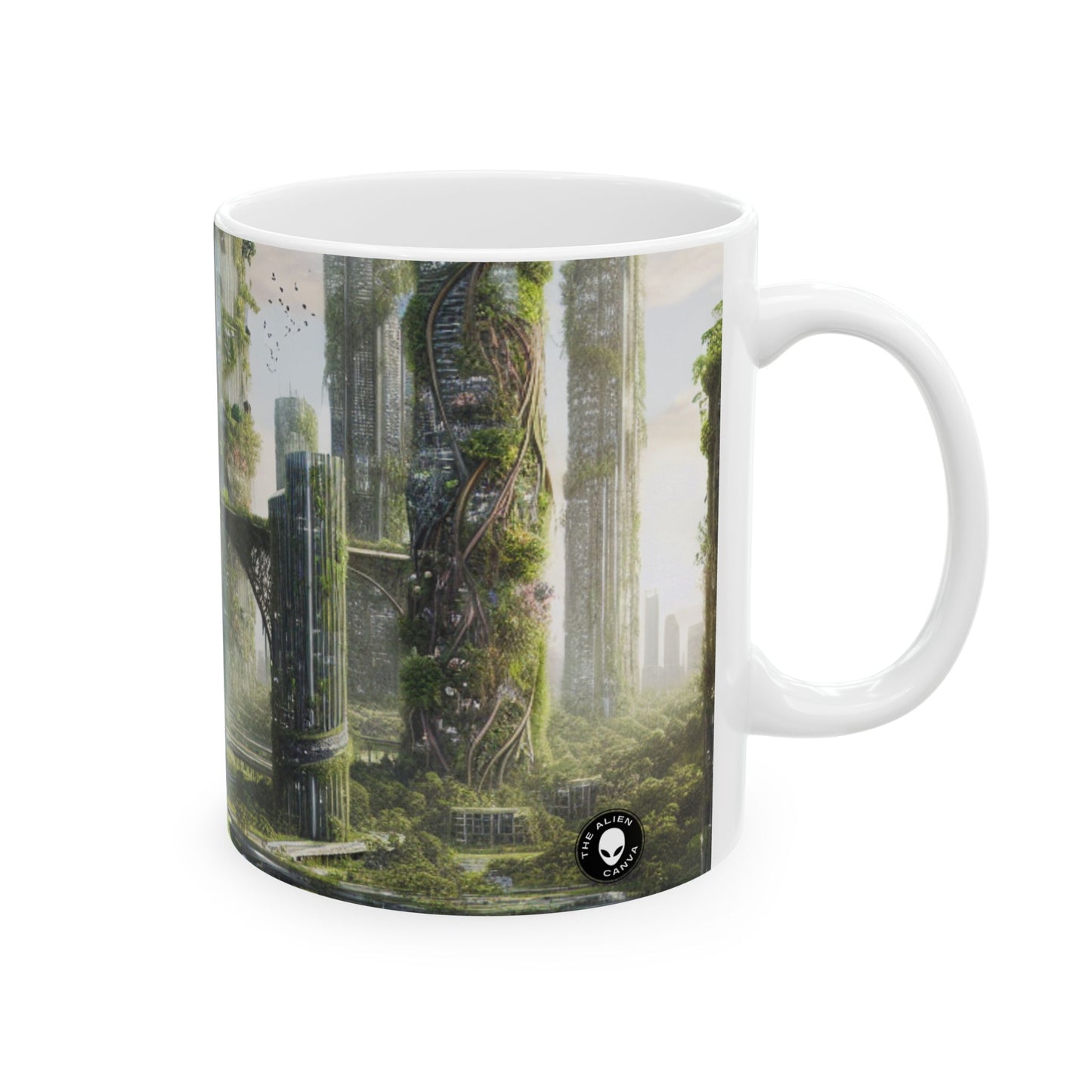 « La reconquête de la nature : un paysage urbain futuriste » – Tasse en céramique Alien 11 oz