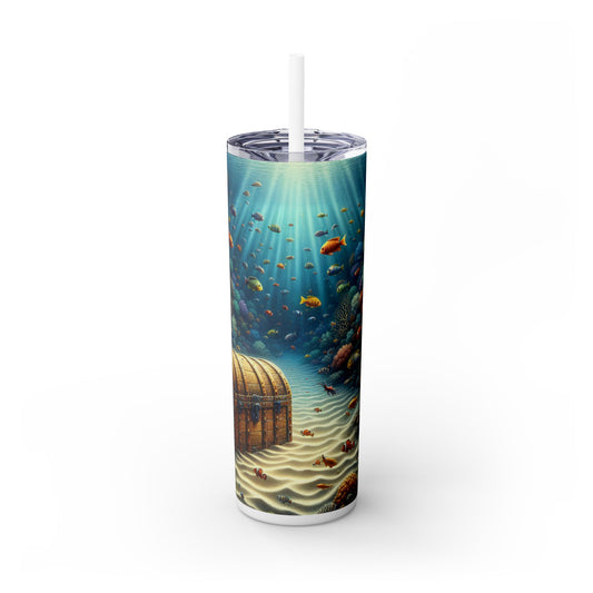 "Bajo las olas: tesoro en el arrecife de coral" - Vaso delgado con pajita de 20 oz de Alien Maars®