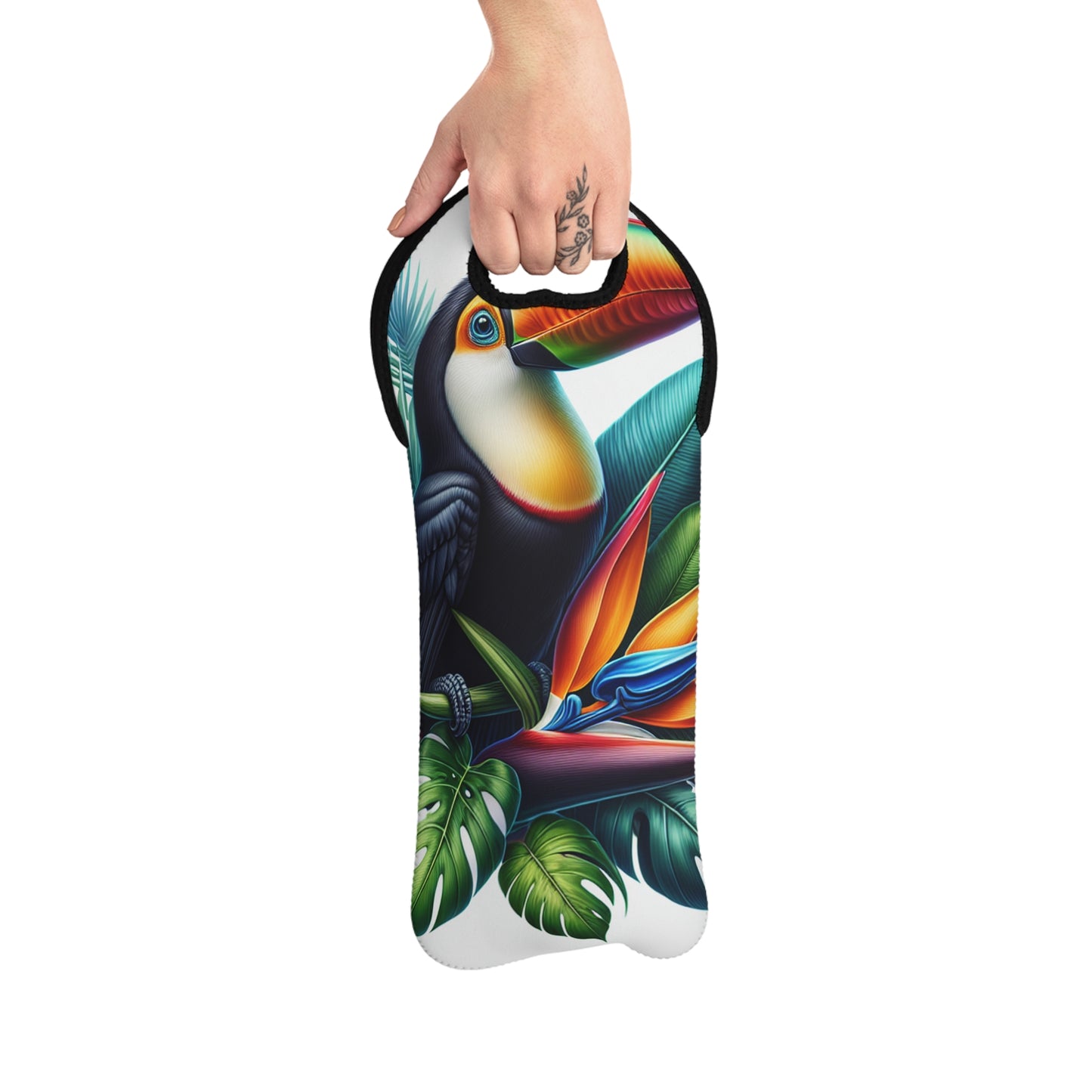 "Toucan on a Tropical Bloom" - The Alien Wine Tote Bag Hyperrealism Style