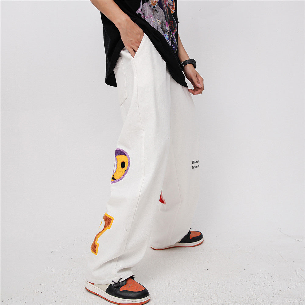 Towel Embroidery Letter Printed Sweatpants Men's Loose