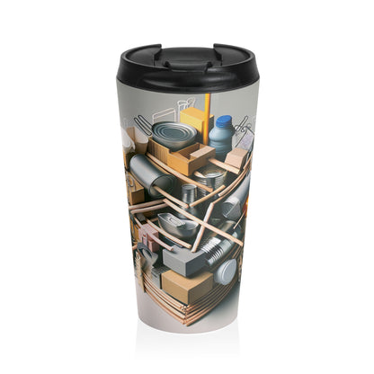 "Household Monochrome: Crafting a 3D Cubist Artwork" - The Alien Stainless Steel Travel Mug Cubism