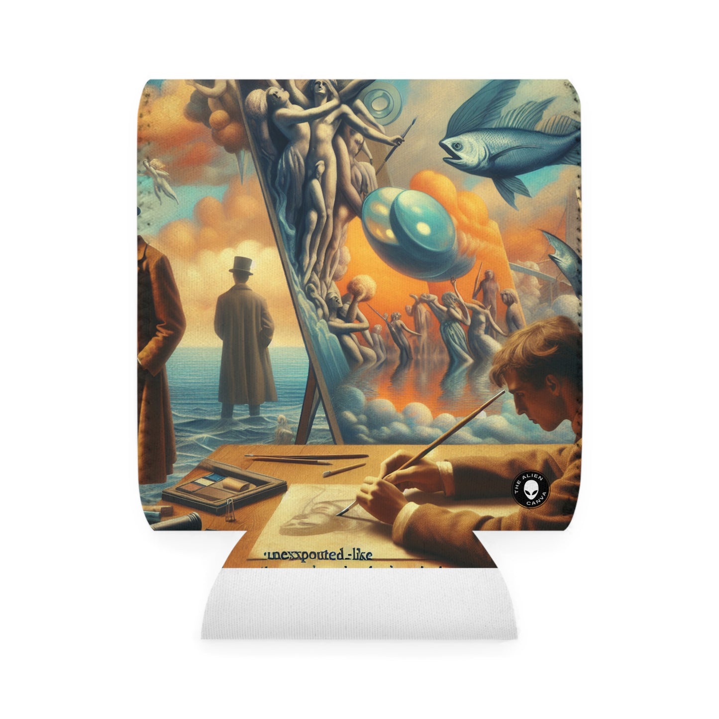 Whimsical Dreams: Defying Gravity in the Celestial Abyss - The Alien Can Cooler Sleeve Surrealism