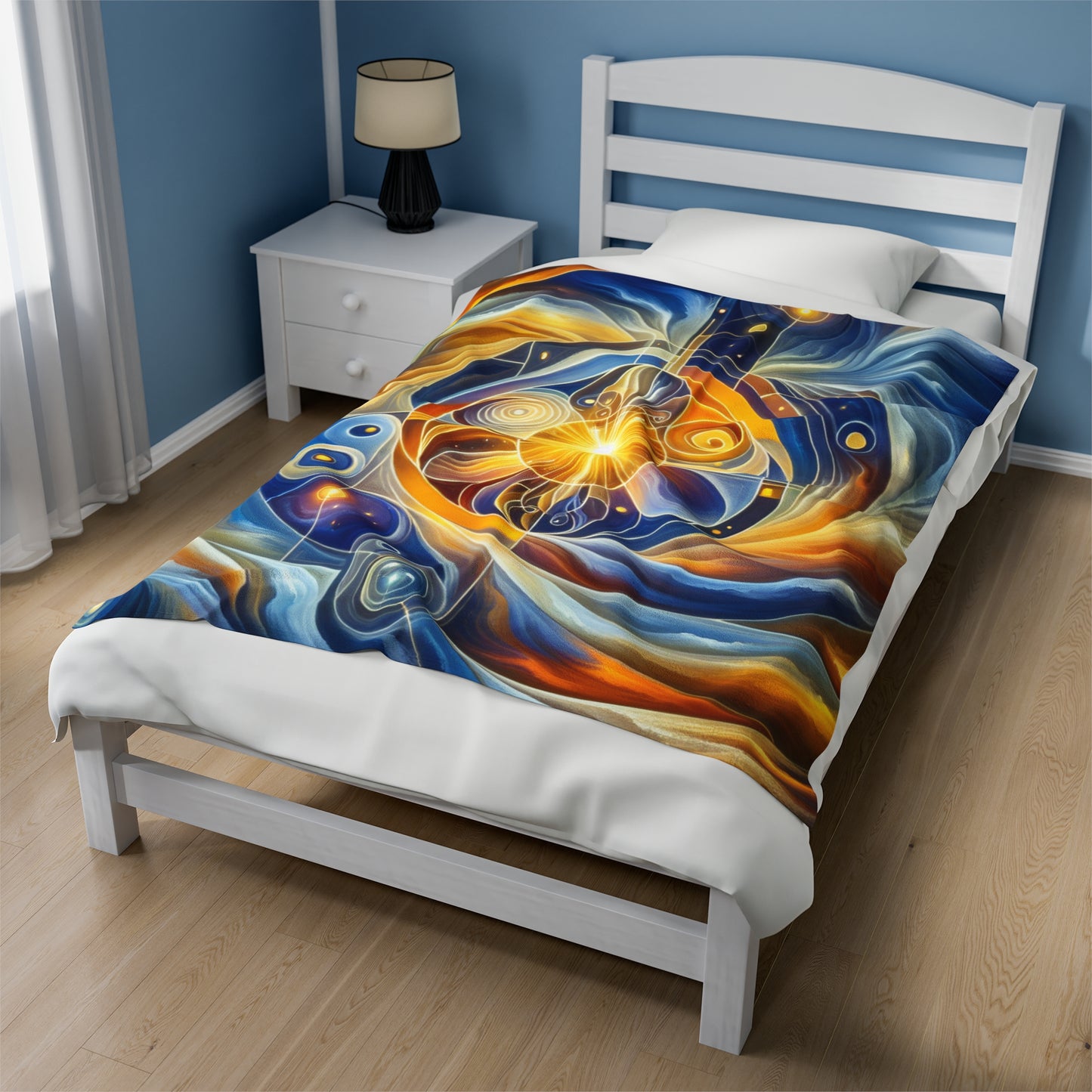 "Ascending Divinity: A Spiritual Awakening in Vibrant Geometry" - The Alien Velveteen Plush Blanket Religious Art Style